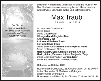 Traueranzeige von Max Traub von Ehinger Tagblatt