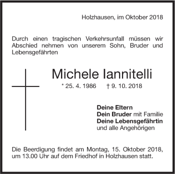 Traueranzeige von Michele Iannitelli von NWZ Neue Württembergische Zeitung