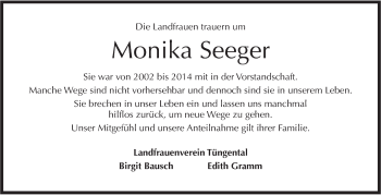 Traueranzeige von Monika Seeger von Haller Tagblatt