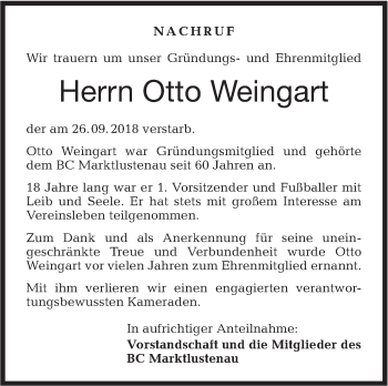 Traueranzeige von Otto Weingart von Hohenloher Tagblatt