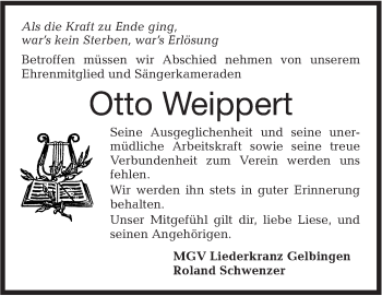 Traueranzeige von Otto Weippert von Haller Tagblatt