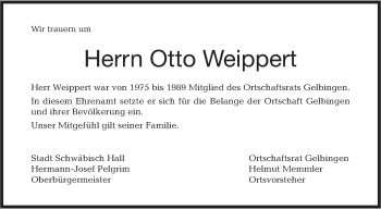 Traueranzeige von Otto Weippert von Haller Tagblatt