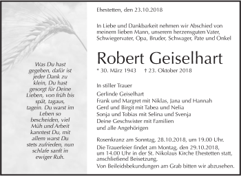 Traueranzeige von Robert Geiselhart von Alb-Bote/Metzinger-Uracher Volksblatt