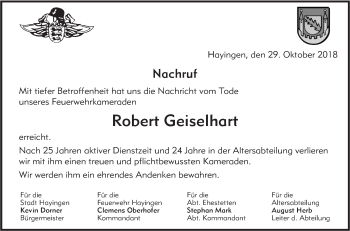 Traueranzeige von Robert Geiselhort von Alb-Bote/Metzinger-Uracher Volksblatt