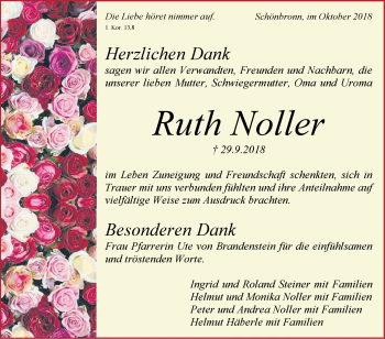 Traueranzeige von Ruth Noller von Haller Tagblatt