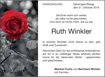 Traueranzeige von Ruth Winkler von Geislinger Zeitung