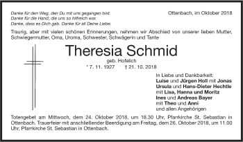 Traueranzeige von Theresia Schmid von NWZ Neue Württembergische Zeitung