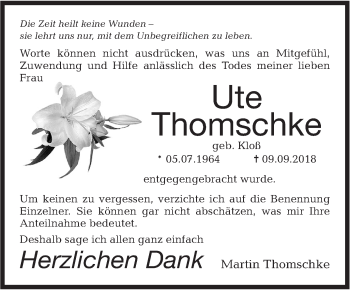 Traueranzeige von Ute Thomschke von Haller Tagblatt