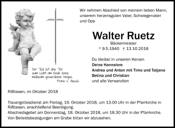 Traueranzeige von Walter Ruetz von Ehinger Tagblatt