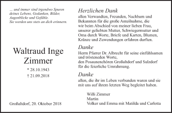 Traueranzeige von Waltraud Inge Zimmer von Haller Tagblatt