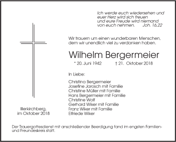 Traueranzeige von Wilhelm Bergermeier von SÜDWEST PRESSE Ausgabe Ulm/Neu-Ulm