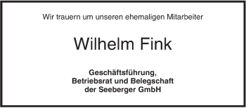 Traueranzeige von Wilhelm Fink von SÜDWEST PRESSE Ausgabe Ulm/Neu-Ulm