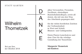 Traueranzeige von Wilhelm Thometzek von Hohenloher Tagblatt