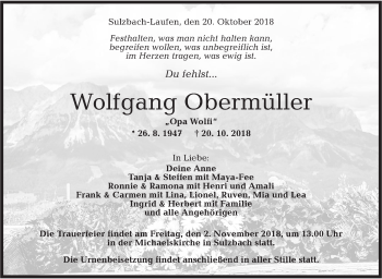 Traueranzeige von Wolfgang Obermüller von Rundschau Gaildorf