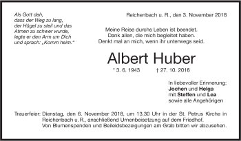 Traueranzeige von Albert Huber von NWZ Neue Württembergische Zeitung