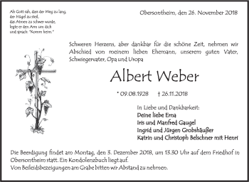 Traueranzeige von Albert Weber von Haller Tagblatt