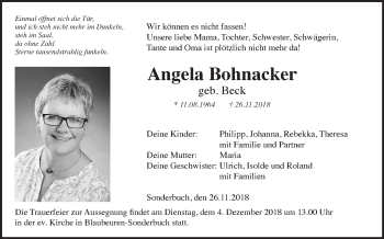 Traueranzeige von Angela Bohnacker von Haller Tagblatt