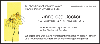 Traueranzeige von Anneliese Decker von Metzinger-Uracher Volksblatt