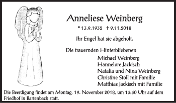 Traueranzeige von Anneliese Weinberg von NWZ Neue Württembergische Zeitung