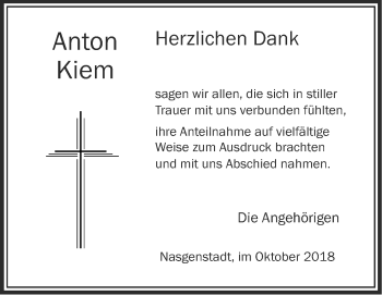 Traueranzeige von Anton Kiem von Ehinger Tagblatt