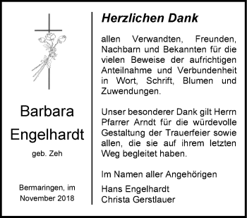 Traueranzeige von Barbara Engelhardt von SÜDWEST PRESSE Ausgabe Ulm/Neu-Ulm