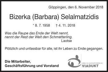 Traueranzeige von  Barbara Selalmatzidis von NWZ Neue Württembergische Zeitung