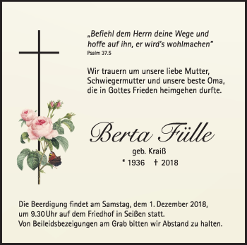 Traueranzeige von Berta Fülle von SÜDWEST PRESSE