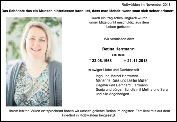 Traueranzeige von Betina Herrmann von NWZ Neue Württembergische Zeitung