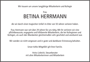 Traueranzeige von Betina Herrmann von NWZ Neue Württembergische Zeitung