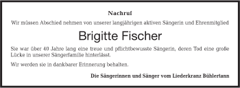 Traueranzeige von Brigitte Fischer von Haller Tagblatt