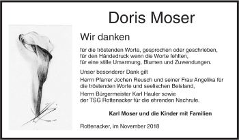 Traueranzeige von Doris Moser von Ehinger Tagblatt