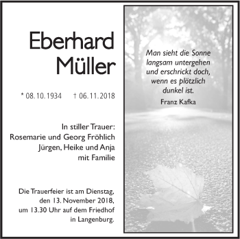 Traueranzeige von Eberhard Müller von Hohenloher Tagblatt