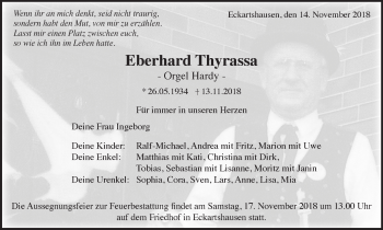 Traueranzeige von Eberhard Thyrassa von Haller Tagblatt