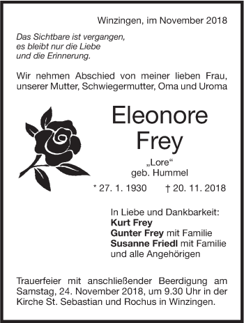 Traueranzeige von Eleonore Frey von NWZ Neue Württembergische Zeitung