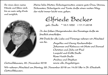 Traueranzeige von Elfriede Becker von Haller Tagblatt