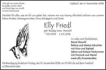 Traueranzeige von Elly Friedl von Rundschau Gaildorf