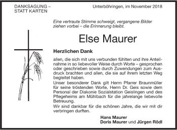 Traueranzeige von Else Maurer von Geislinger Zeitung