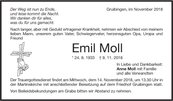 Traueranzeige von Emil Moll von NWZ Neue Württembergische Zeitung