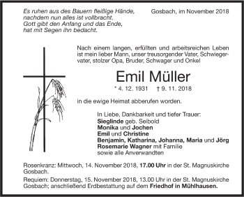 Traueranzeige von Emil Müller von Geislinger Zeitung