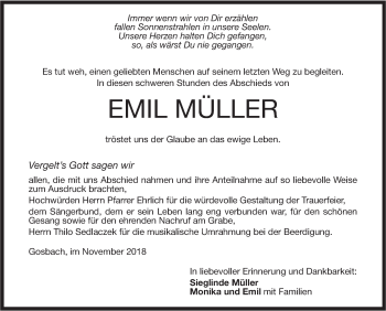 Traueranzeige von Emil Müller von Geislinger Zeitung