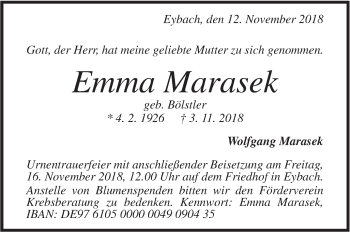 Traueranzeige von Emma Marasek von Geislinger Zeitung