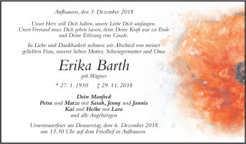 Traueranzeige von Erika Barth von Geislinger Zeitung