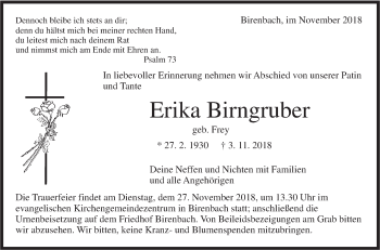 Traueranzeige von Erika Birngruber von NWZ Neue Württembergische Zeitung