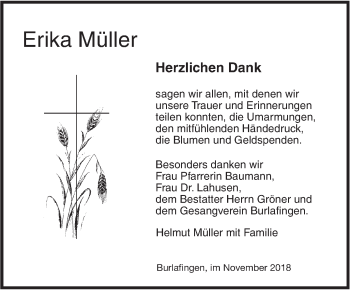 Traueranzeige von Erika Müller von SÜDWEST PRESSE Ausgabe Ulm/Neu-Ulm