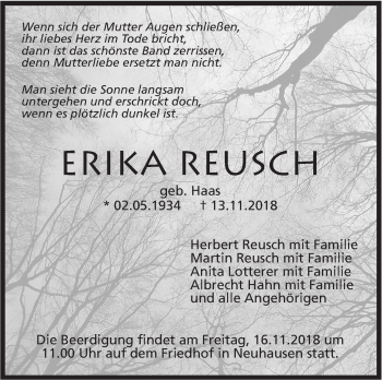 Traueranzeige von Erika Reusch von Metzinger-Uracher Volksblatt