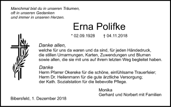 Traueranzeige von Erna Polifke von Haller Tagblatt