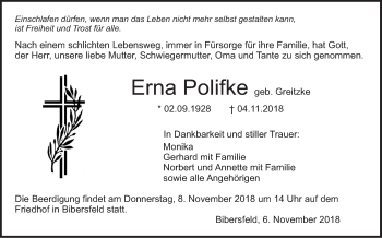 Traueranzeige von Erna Polifke von Haller Tagblatt