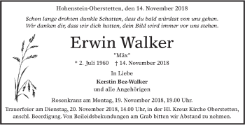 Traueranzeige von Erwin Walker von Alb-Bote/Metzinger-Uracher Volksblatt