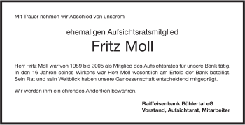 Traueranzeige von Fritz Moll von Haller Tagblatt