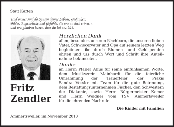 Traueranzeige von Fritz Zendler von Haller Tagblatt